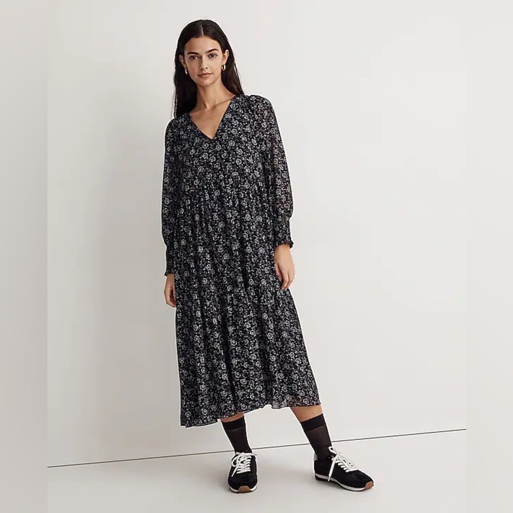 Madewell: Georgette V-Neck Tiered Midi Dress in Enchanted Floral